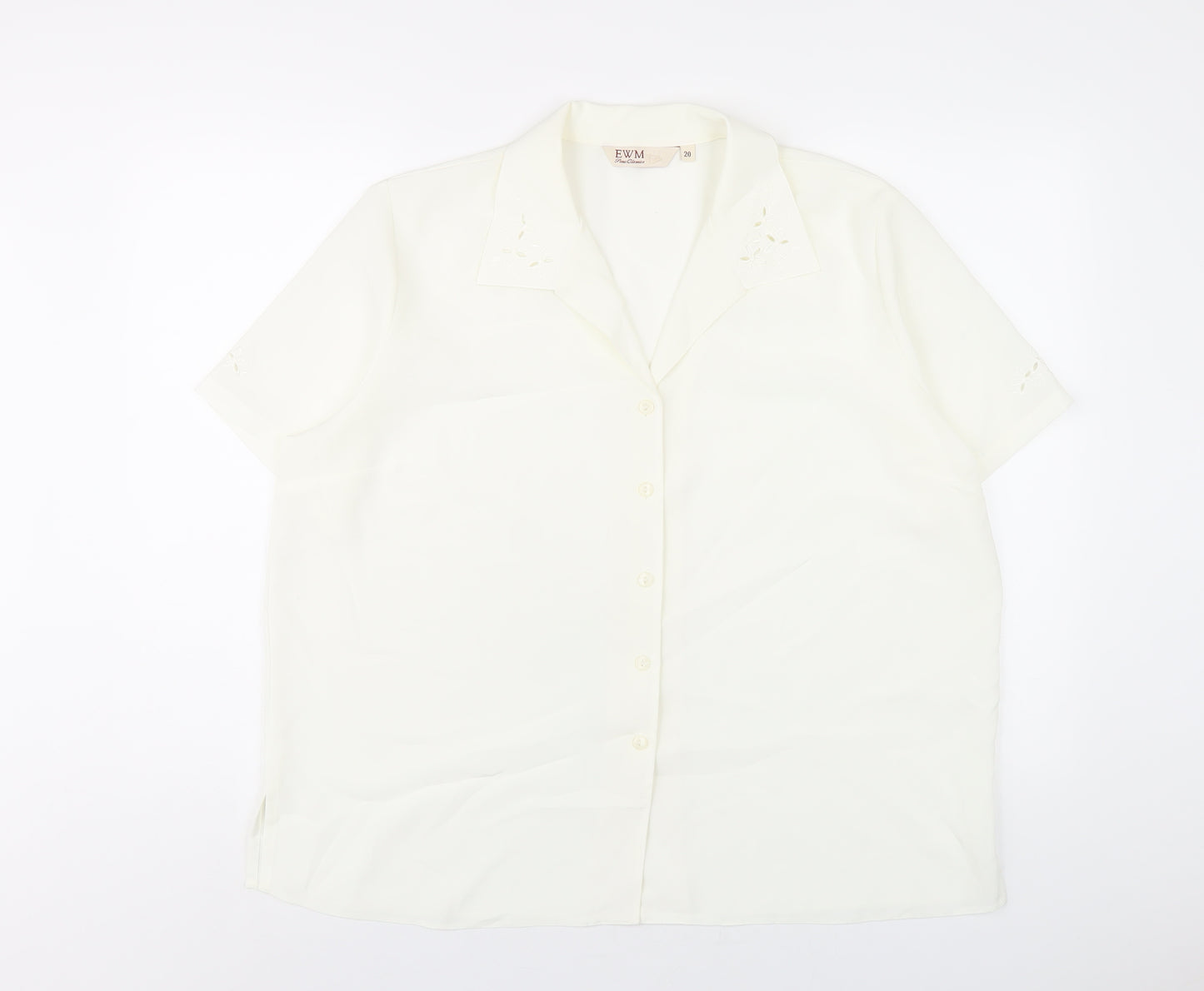EWM Womens Ivory Polyester Basic Button-Up Size 20 Collared