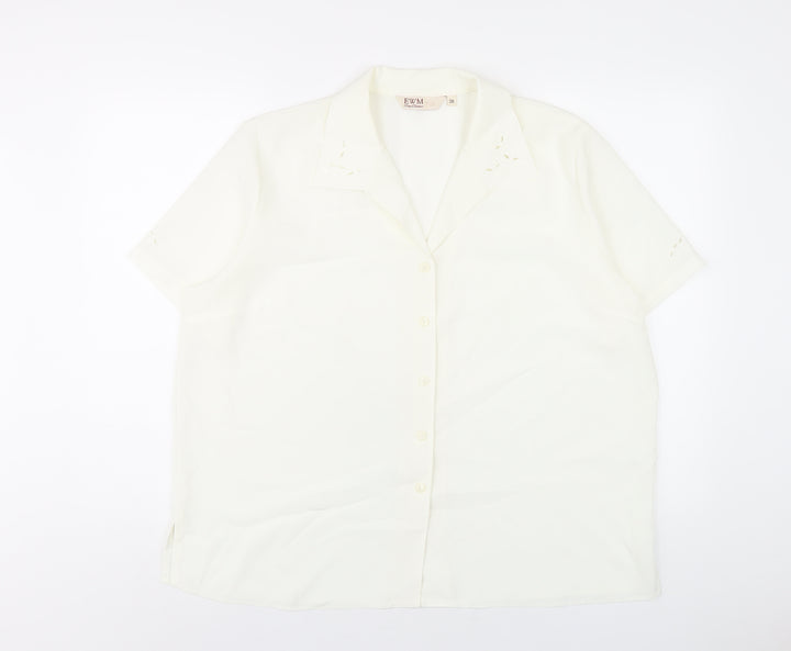 EWM Womens Ivory Polyester Basic Button-Up Size 20 Collared