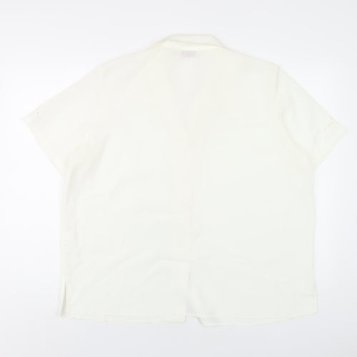 EWM Womens Ivory Polyester Basic Button-Up Size 20 Collared