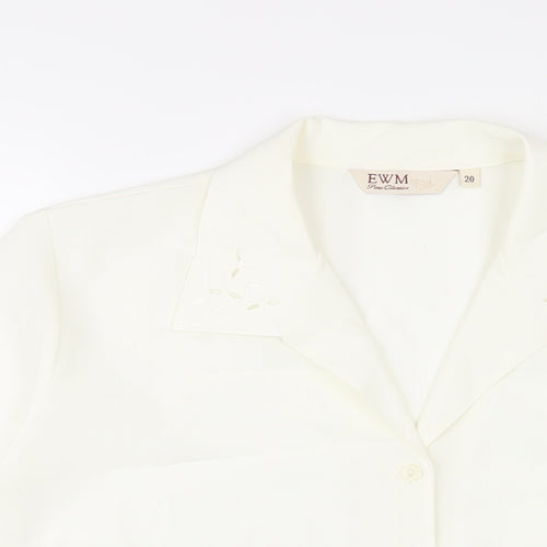 EWM Womens Ivory Polyester Basic Button-Up Size 20 Collared