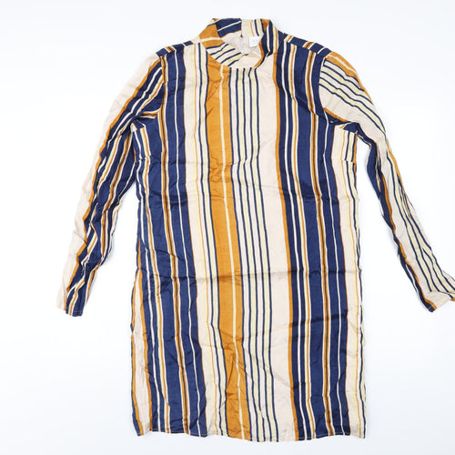 VILA Womens Multicoloured Striped Polyester A-Line Size M Mock Neck Button