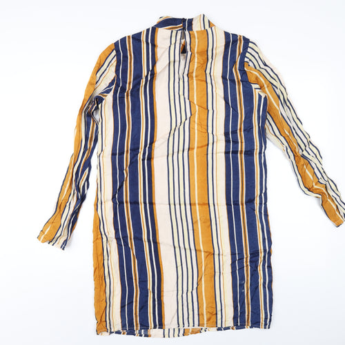VILA Womens Multicoloured Striped Polyester A-Line Size M Mock Neck Button