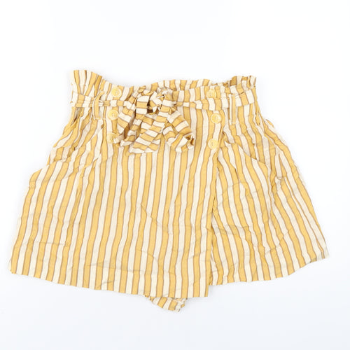 Zara Womens Yellow Striped Vinyl Paperbag Shorts Size M Regular Pull On