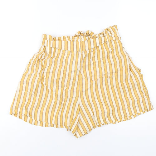 Zara Womens Yellow Striped Vinyl Paperbag Shorts Size M Regular Pull On