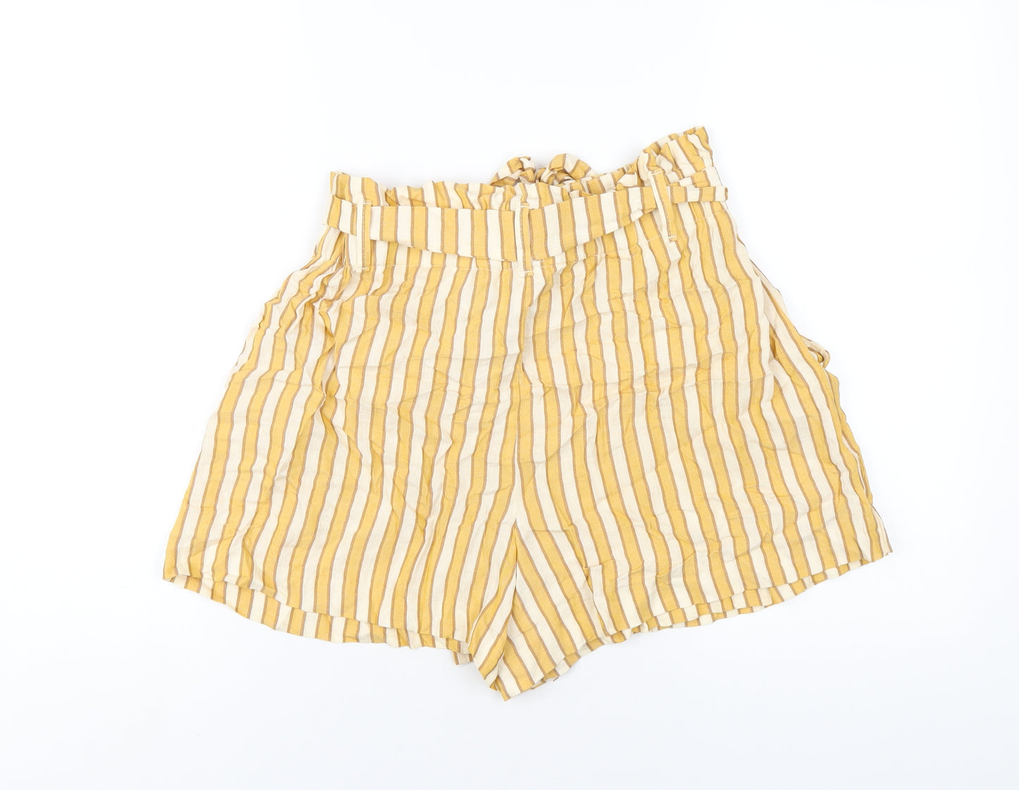 Zara Womens Yellow Striped Vinyl Paperbag Shorts Size M Regular Pull On