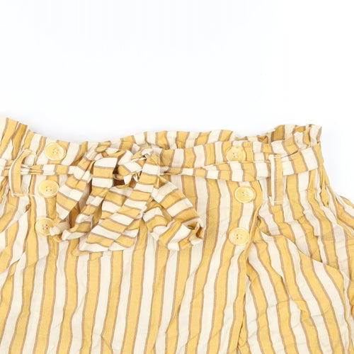 Zara Womens Yellow Striped Vinyl Paperbag Shorts Size M Regular Pull On