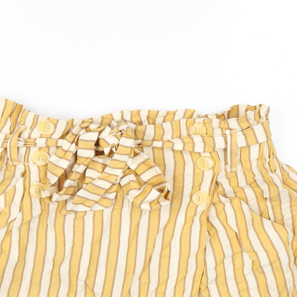 Zara Womens Yellow Striped Vinyl Paperbag Shorts Size M Regular Pull On