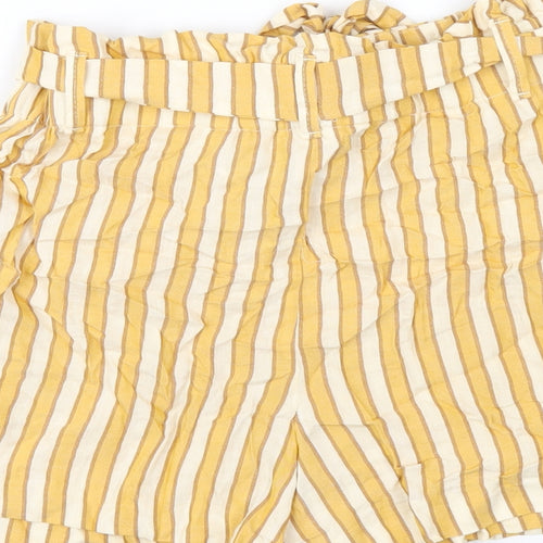 Zara Womens Yellow Striped Vinyl Paperbag Shorts Size M Regular Pull On