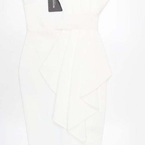 PRETTYLITTLETHING Womens White Polyester Bodycon Size 8 One Shoulder Pullover