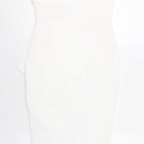 PRETTYLITTLETHING Womens White Polyester Bodycon Size 8 One Shoulder Pullover