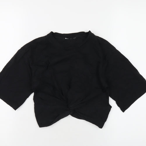 Topshop Womens Black Cotton Cropped T-Shirt Size 8 Round Neck