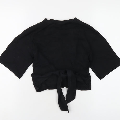 Topshop Womens Black Cotton Cropped T-Shirt Size 8 Round Neck