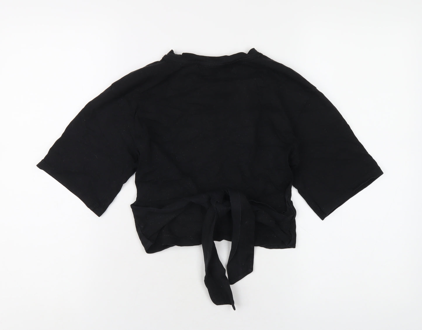 Topshop Womens Black Cotton Cropped T-Shirt Size 8 Round Neck