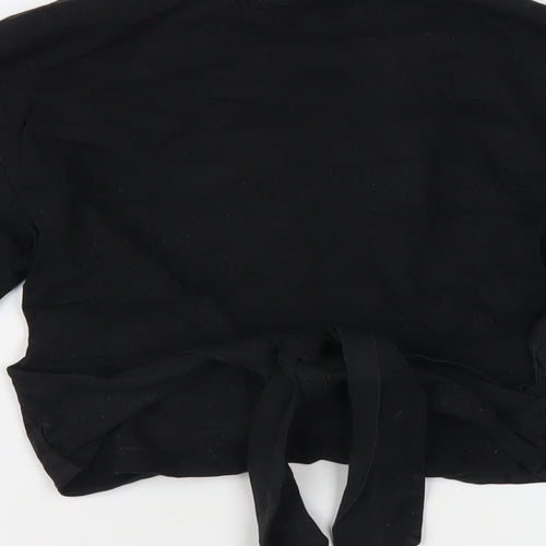 Topshop Womens Black Cotton Cropped T-Shirt Size 8 Round Neck