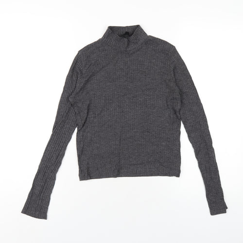 Topshop Womens Grey Polyester Basic T-Shirt Size 8 Mock Neck