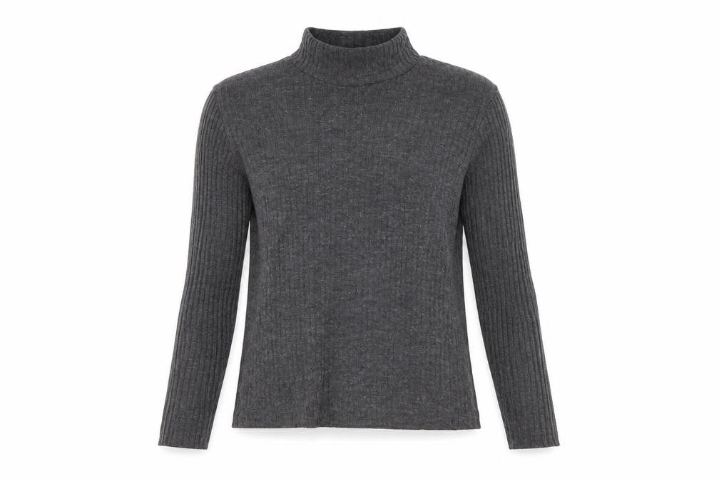 Front view of Topshop women’s grey polyester basic t-shirt, size UK 8, mock neck