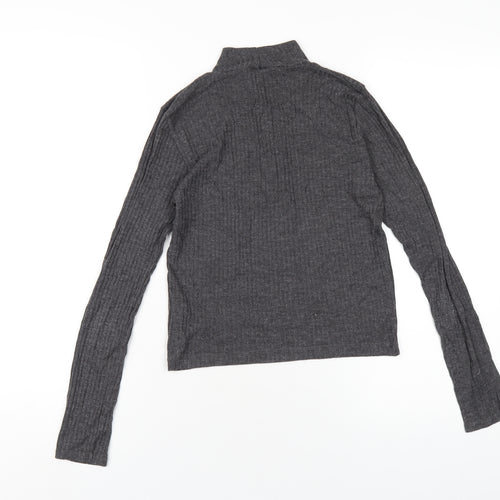 Topshop Womens Grey Polyester Basic T-Shirt Size 8 Mock Neck