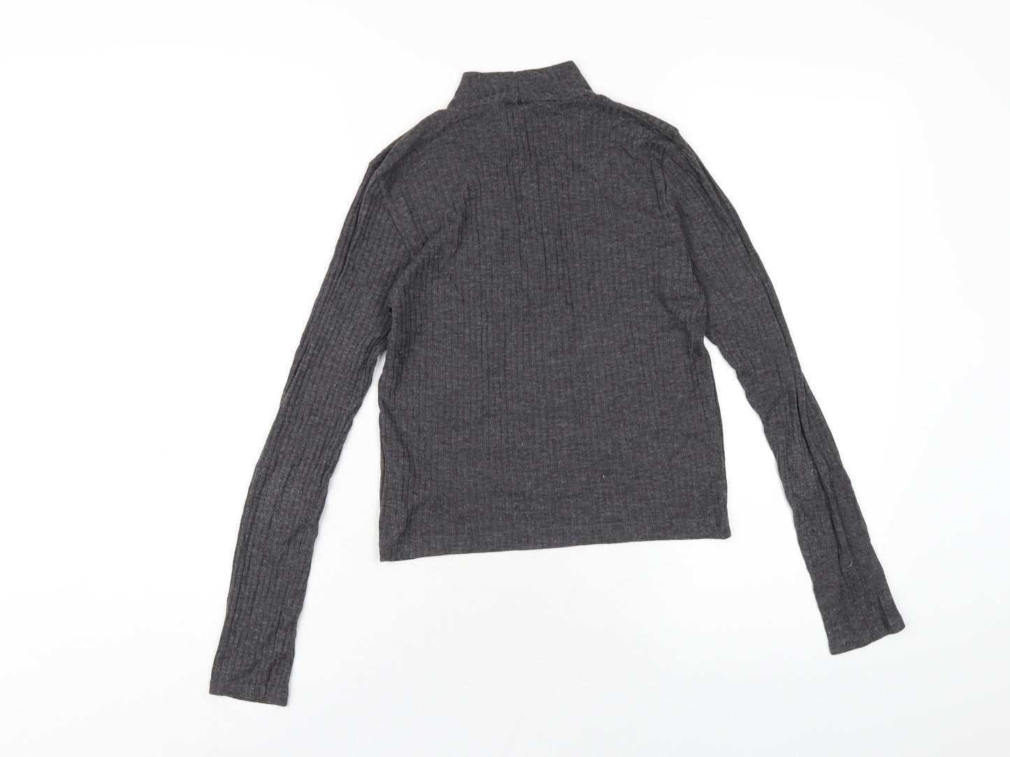 Topshop Womens Grey Polyester Basic T-Shirt Size 8 Mock Neck