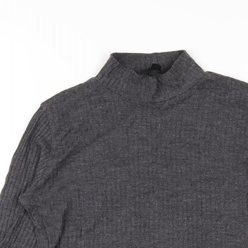 Topshop Womens Grey Polyester Basic T-Shirt Size 8 Mock Neck