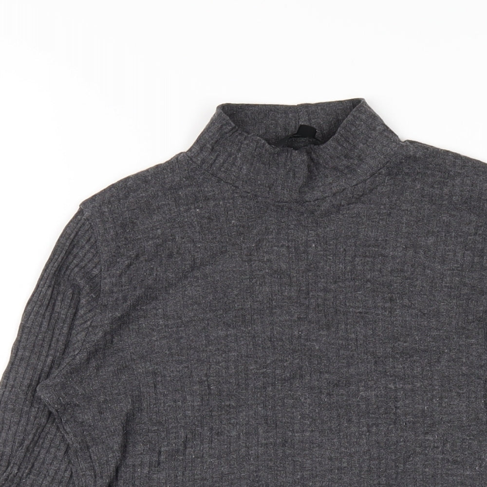 Topshop Womens Grey Polyester Basic T-Shirt Size 8 Mock Neck