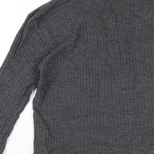 Topshop Womens Grey Polyester Basic T-Shirt Size 8 Mock Neck