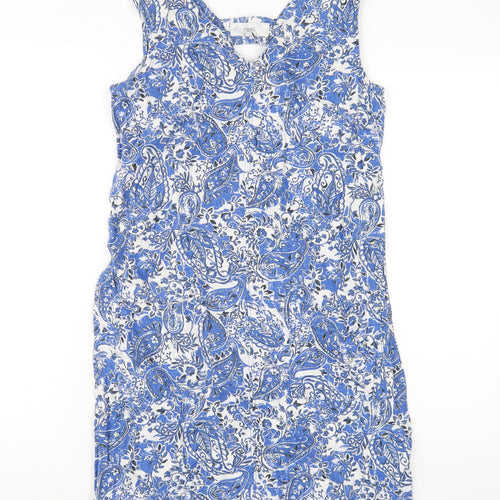 NEXT Womens Blue Geometric Linen Tank Dress Size 6 V-Neck Pullover