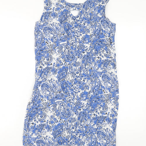 NEXT Womens Blue Geometric Linen Tank Dress Size 6 V-Neck Pullover