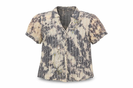 Front view of Just Elegance women’s multicoloured cotton basic button-up, size UK 18, collared