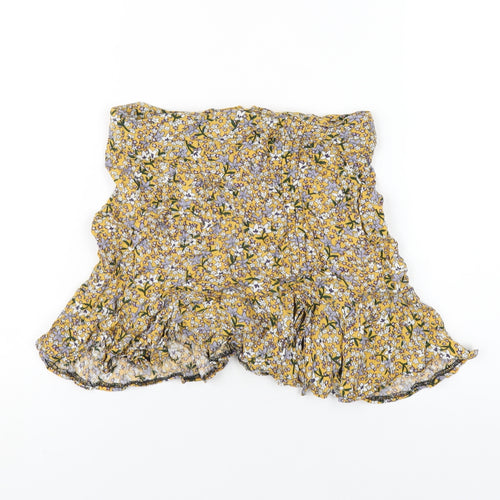 Kiss the Sky Womens Yellow Floral Viscose A-Line Skirt Size XS Zip