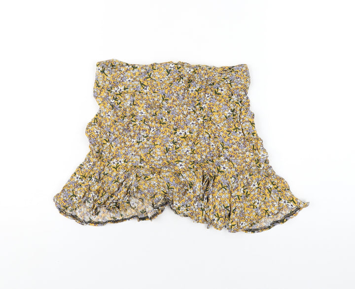 Kiss the Sky Womens Yellow Floral Viscose A-Line Skirt Size XS Zip