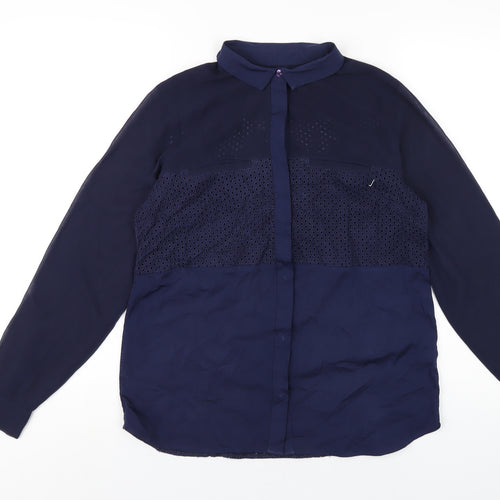 French Connection Womens Blue Polyester Basic Button-Up Size 10 Collared
