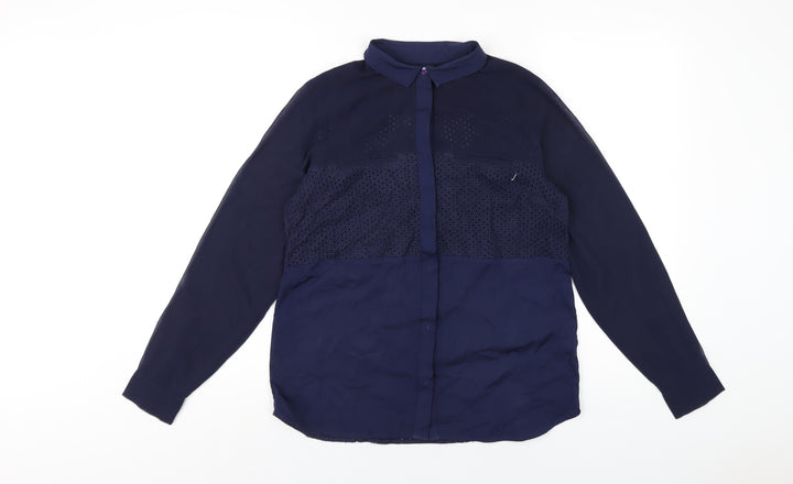 French Connection Womens Blue Polyester Basic Button-Up Size 10 Collared