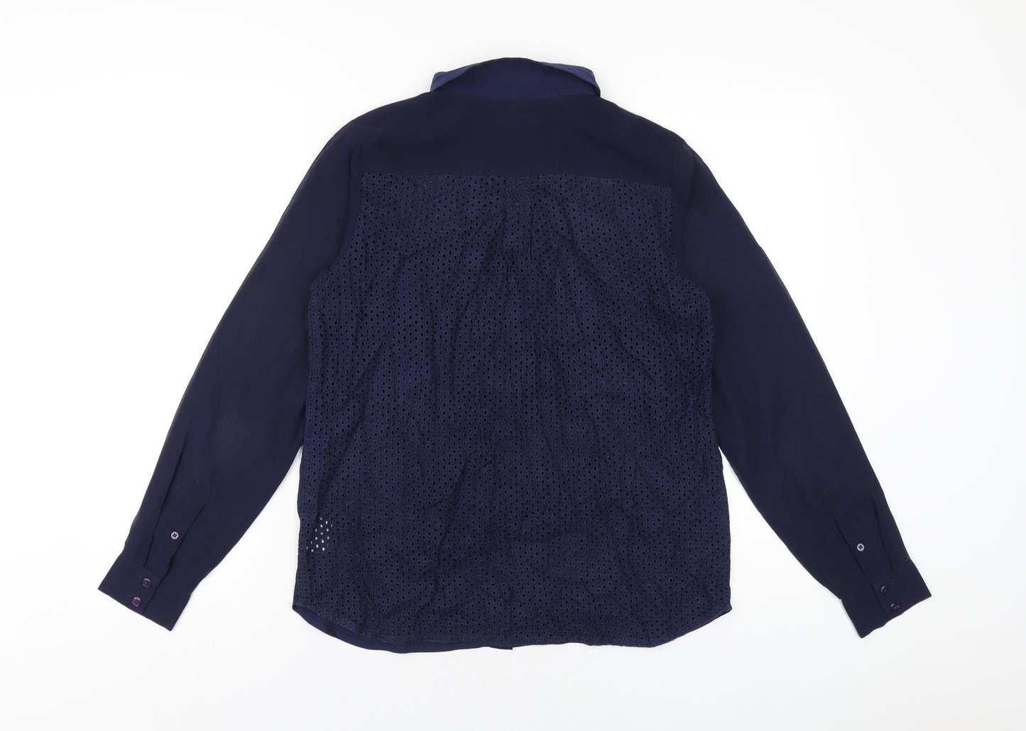 French Connection Womens Blue Polyester Basic Button-Up Size 10 Collared