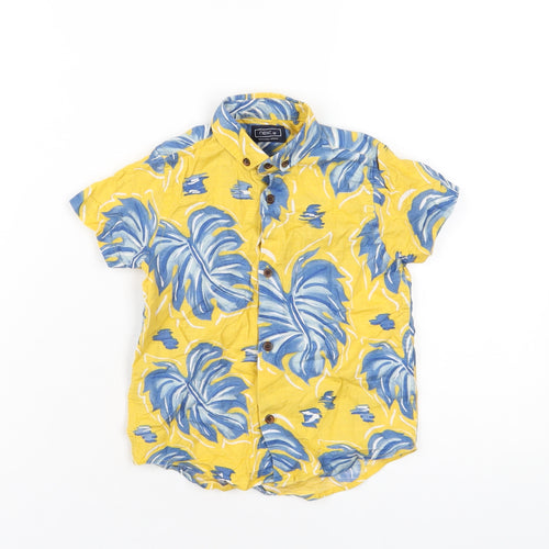 NEXT Boys Yellow Floral Cotton Basic Button-Up Size 3 Years Collared Button