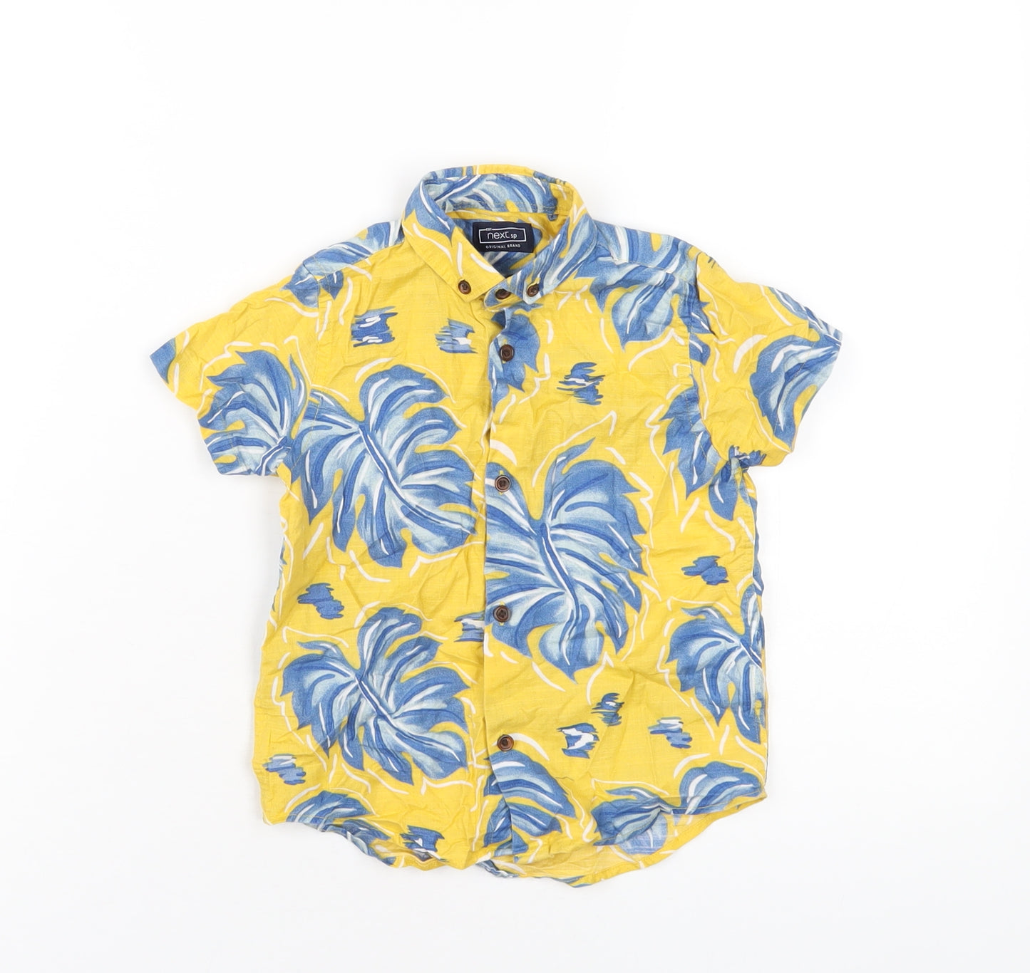 NEXT Boys Yellow Floral Cotton Basic Button-Up Size 3 Years Collared Button