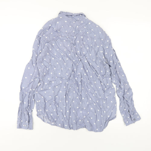 H&M Womens Blue Polka Dot Viscose Basic Button-Up Size 8 Collared