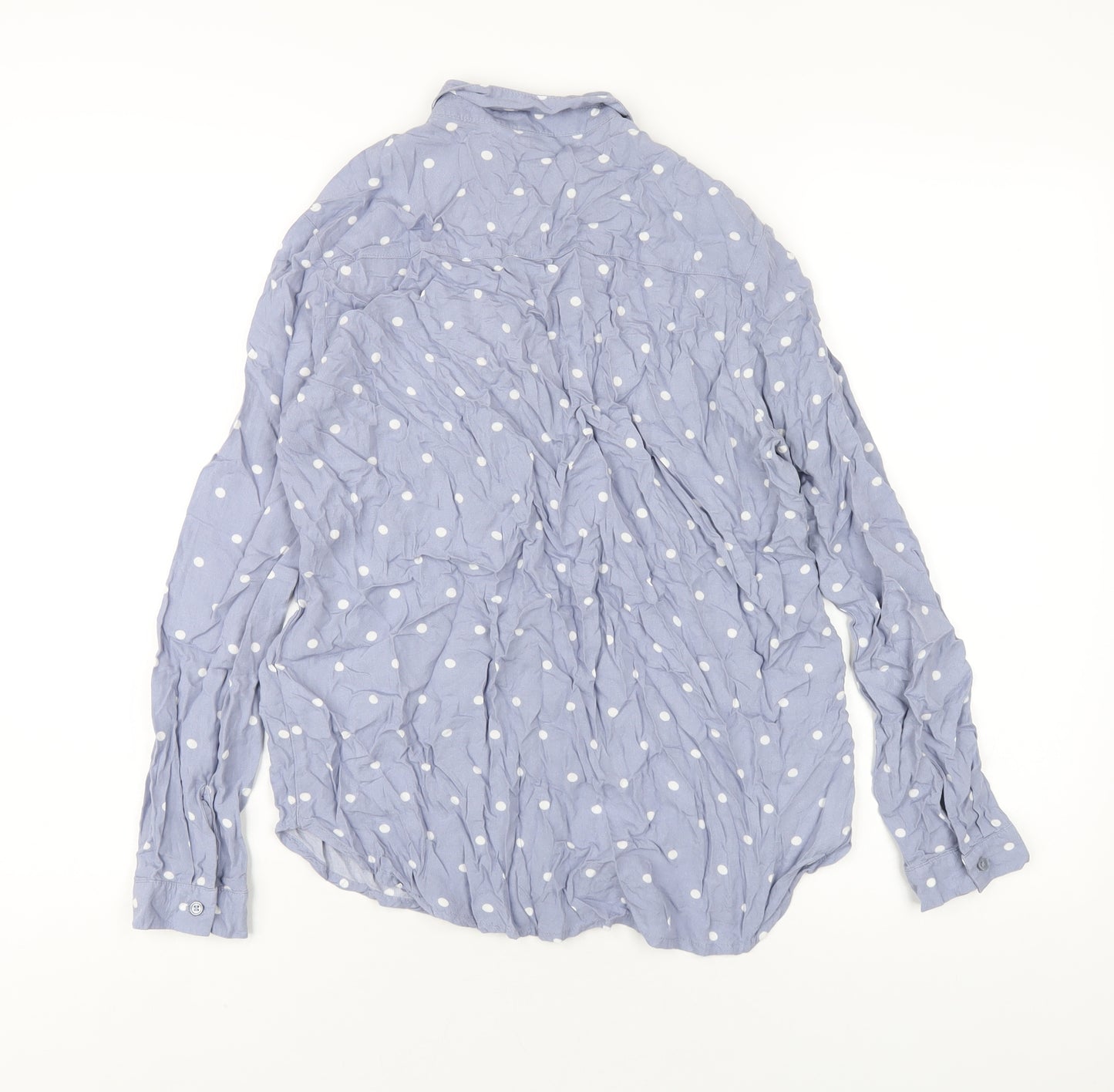H&M Womens Blue Polka Dot Viscose Basic Button-Up Size 8 Collared