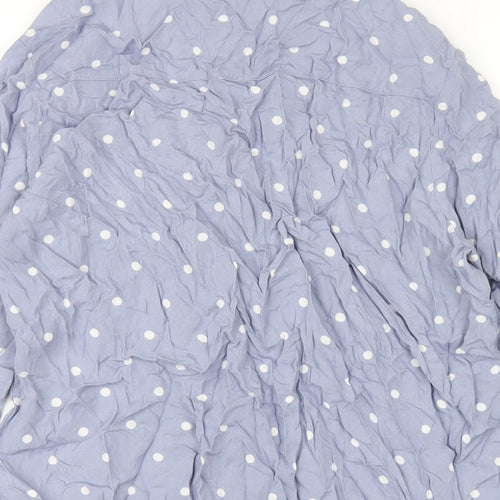 H&M Womens Blue Polka Dot Viscose Basic Button-Up Size 8 Collared