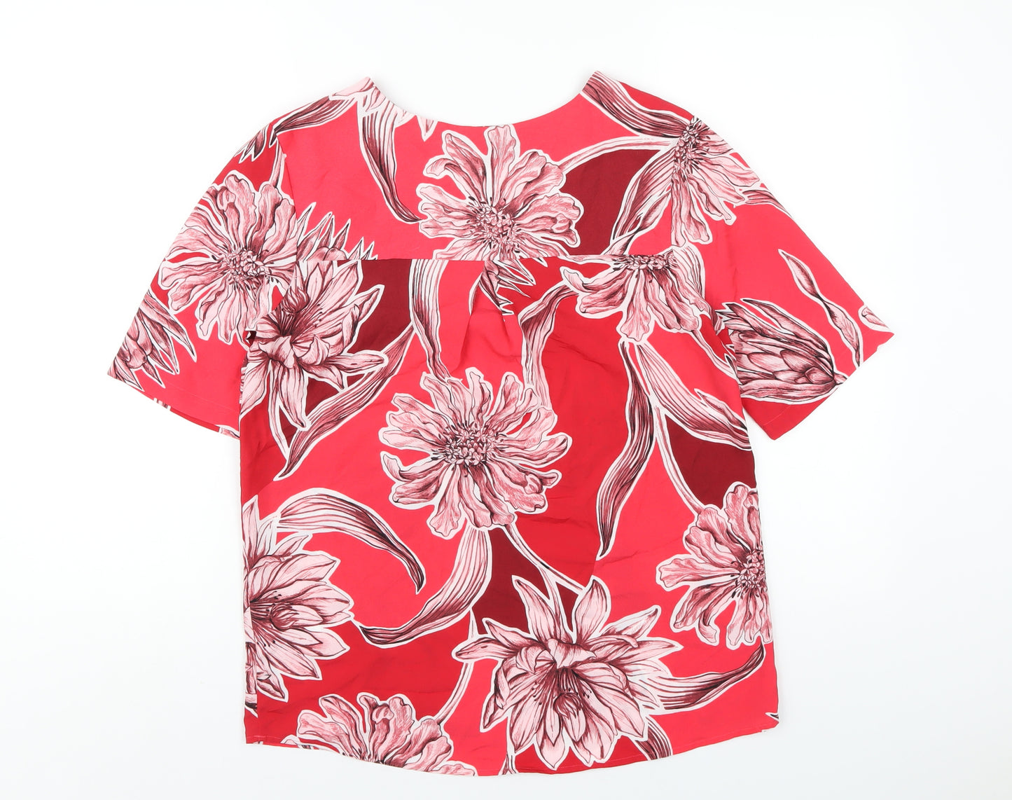 Marks and Spencer Womens Pink Floral Polyester Basic T-Shirt Size 8 V-Neck