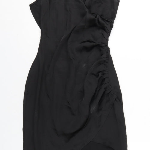 PRETTYLITTLETHING Womens Black Polyester Bodycon Size 6 V-Neck Zip