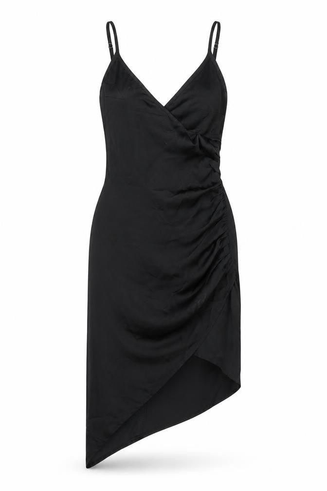 Front view of PRETTYLITTLETHING women’s black polyester bodycon, size UK 6, v-neck zip