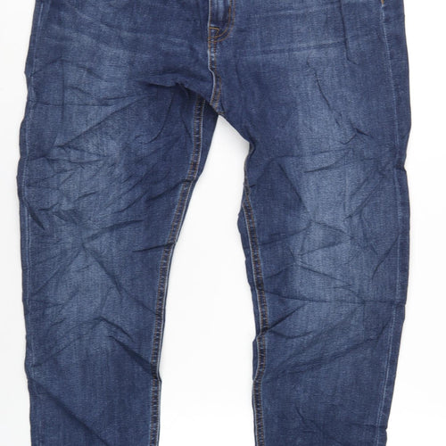 Marks and Spencer Womens Blue Cotton Straight Jeans Size 16 L27 in Regular Zip