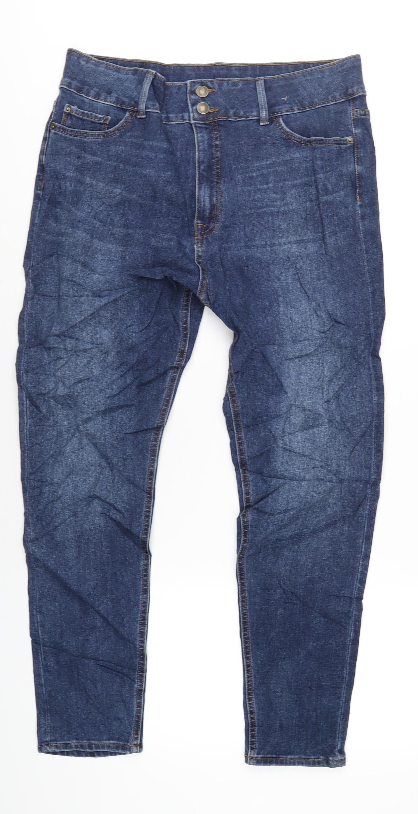 Marks and Spencer Womens Blue Cotton Straight Jeans Size 16 L27 in Regular Zip