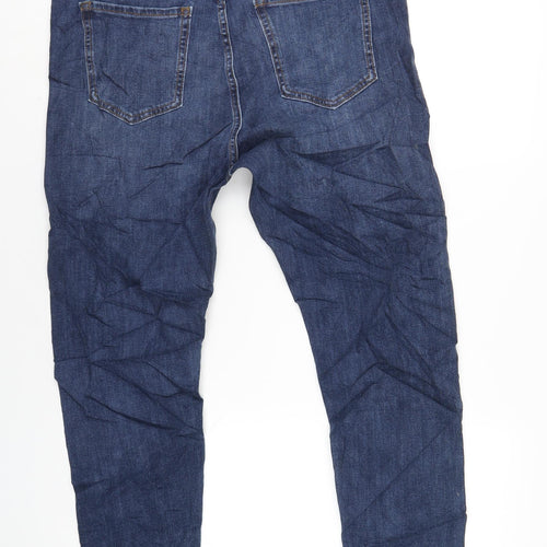 Marks and Spencer Womens Blue Cotton Straight Jeans Size 16 L27 in Regular Zip