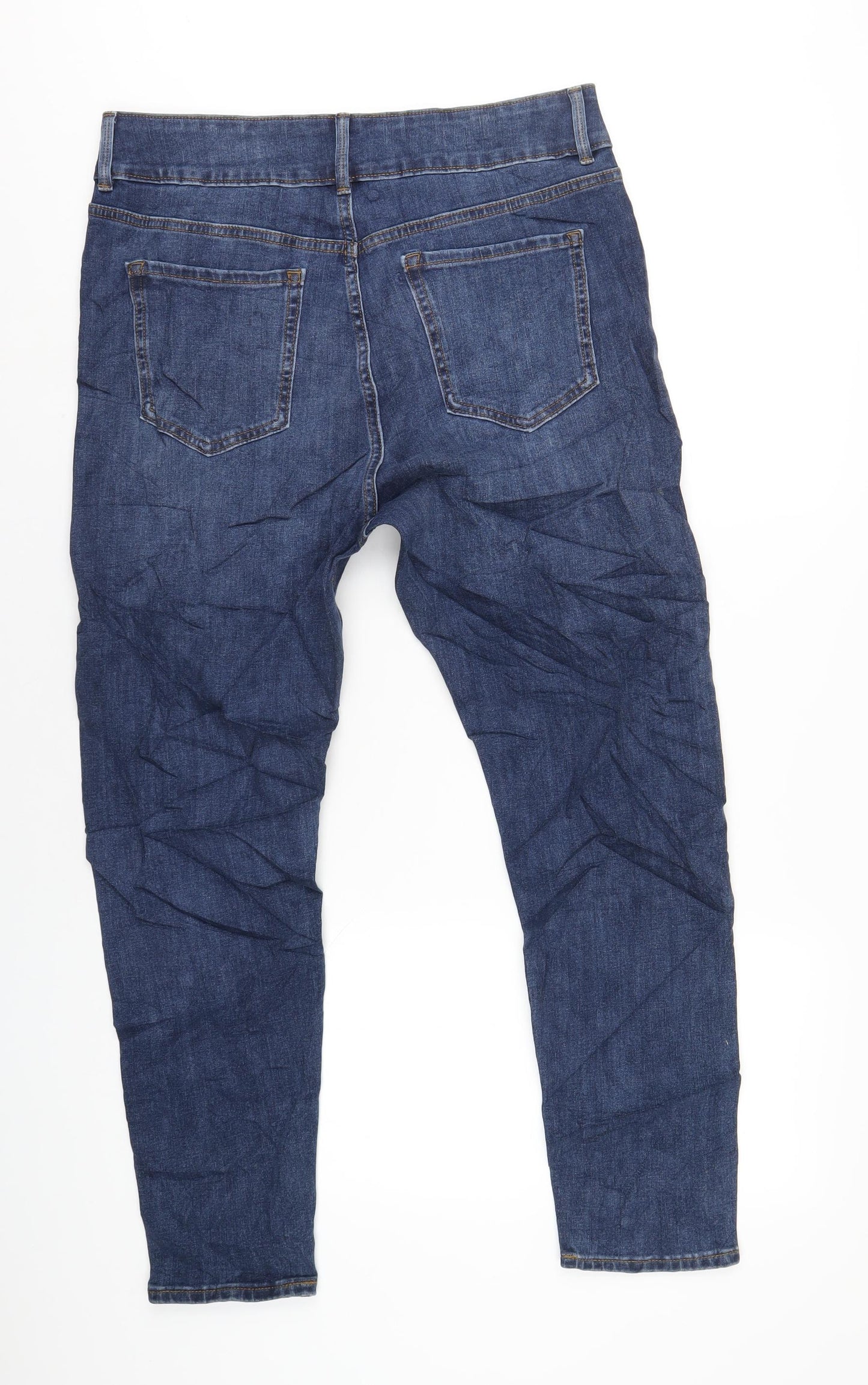 Marks and Spencer Womens Blue Cotton Straight Jeans Size 16 L27 in Regular Zip
