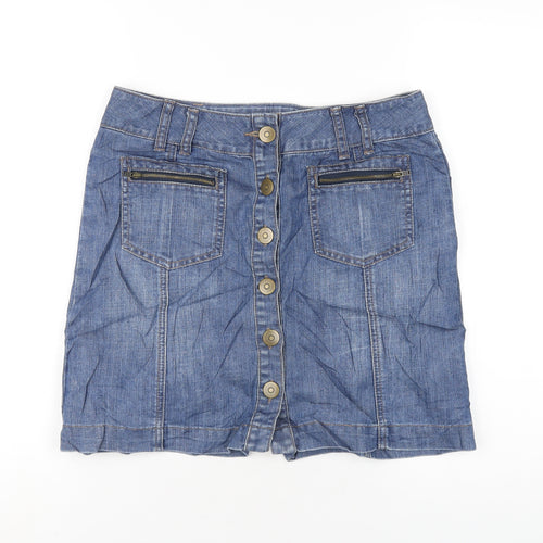 Marks and Spencer Womens Blue Cotton A-Line Skirt Size 10 Button