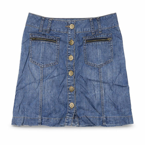 Marks and Spencer Womens Blue Cotton A-Line Skirt Size 10 Button