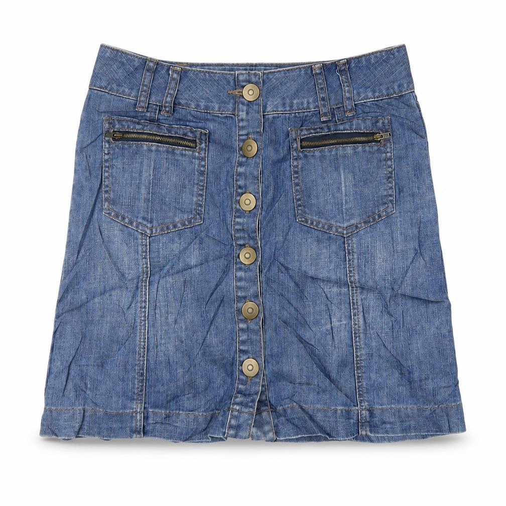Marks and Spencer Womens Blue Cotton A-Line Skirt Size 10 Button