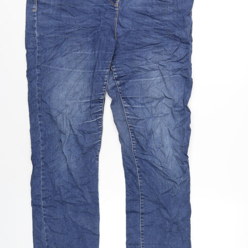 Marks and Spencer Womens Blue Cotton Straight Jeans Size 18 L32 in Regular Zip