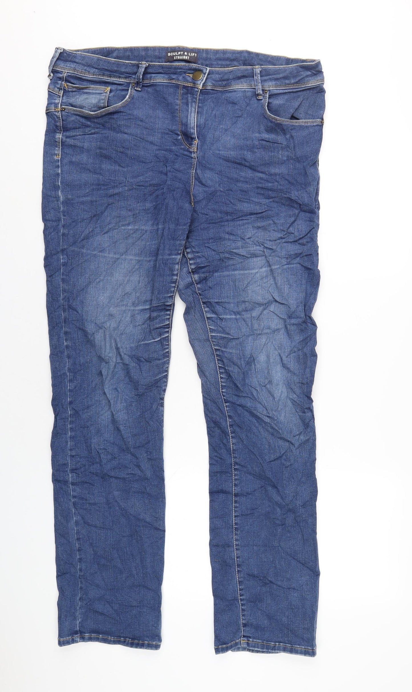 Marks and Spencer Womens Blue Cotton Straight Jeans Size 18 L32 in Regular Zip